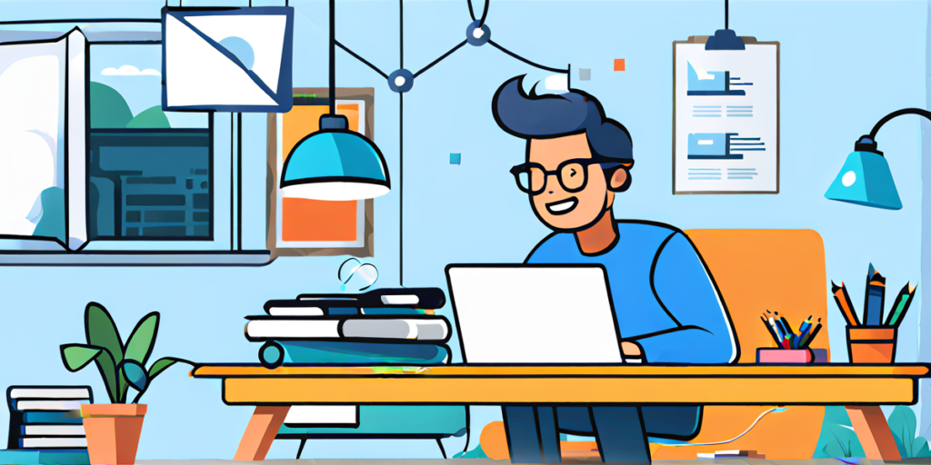 A person sitting on the table and using smart article generator on laptop.
