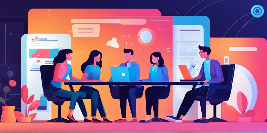 A brainstorming session between a group of people to discuss how AI article writers can transform their marketing.