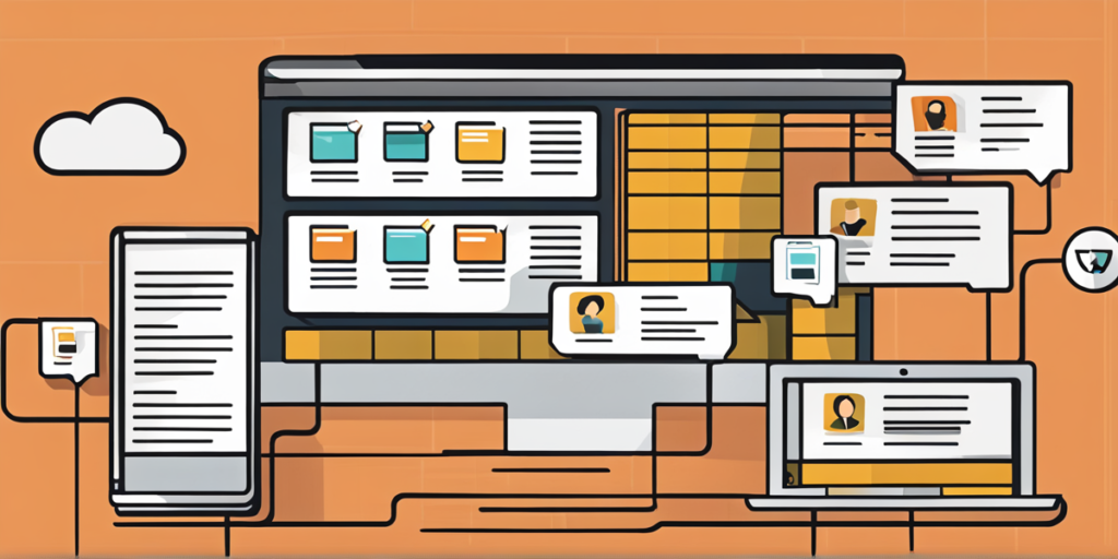 Desktop, Mobile & Laptop screens with content being created and published automatically, reducing time and increasing efficiency.