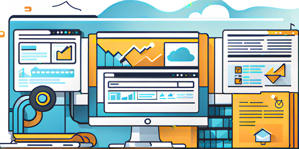 Different screens with flow charts and line diagrams showcasing the increased productivity with the use of blog content generator.