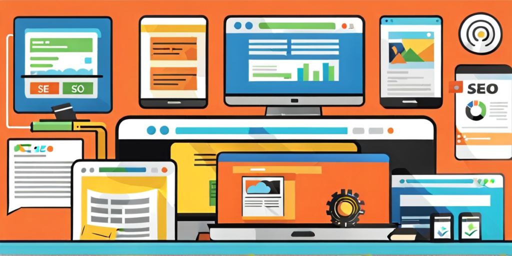 Multiple screens with data and content explaining what are SEO friendly article generators.