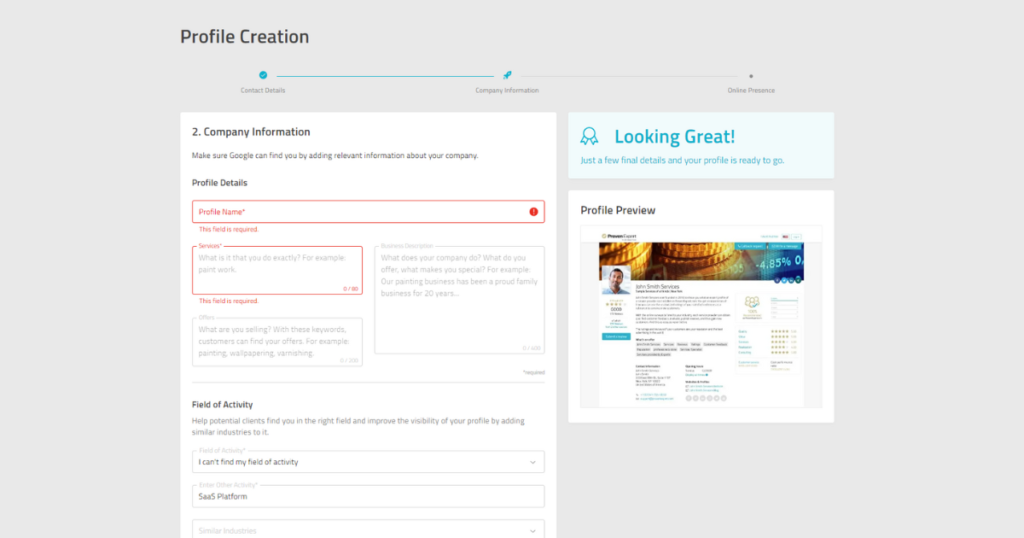 ProvenExpert page to add company information.