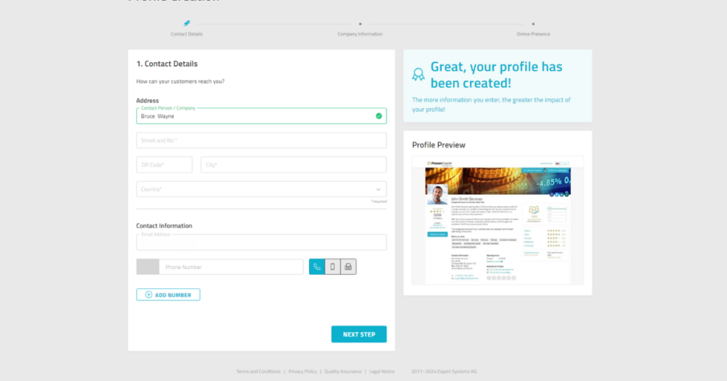 Enter your contact details.