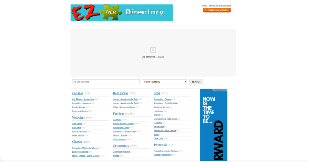 Homepage of EZWebDirectory.com that lets you generate high-quality backlinks for free.
