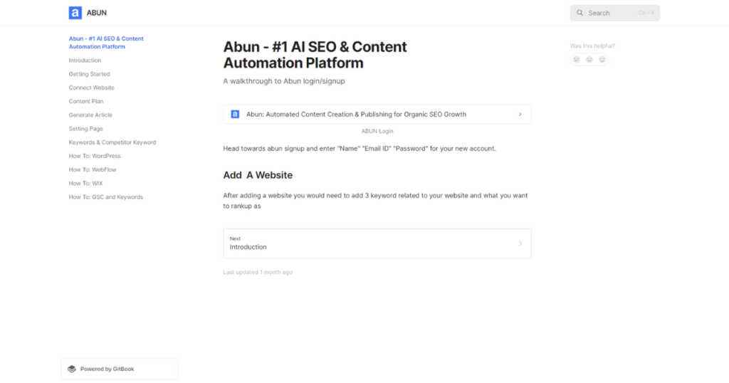 Abun's GitBook documentation page.