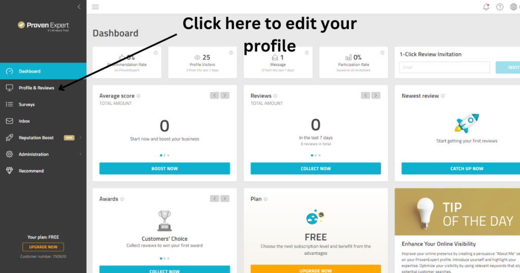 Proven expert dashboard page.