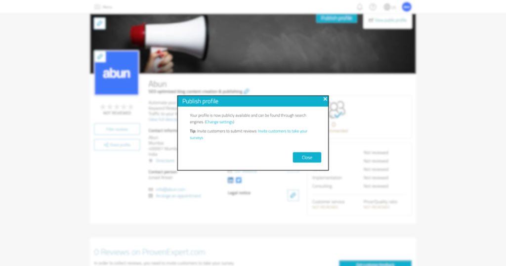 Your page is now live on Proven expert with backlinks to your website and social profiles.
