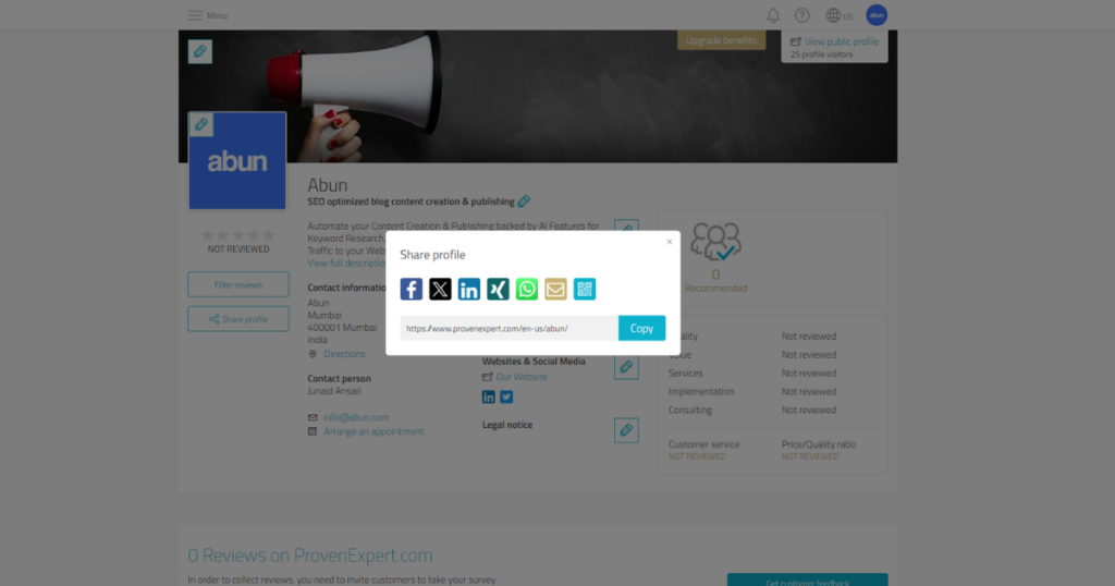 Copy your Proven Expert profile link.