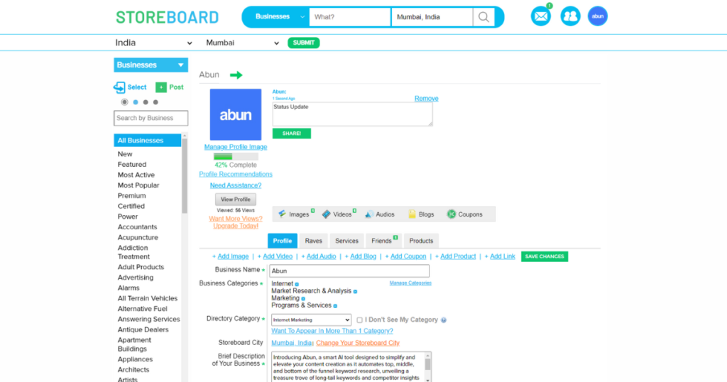 Edit your storeboard profile.