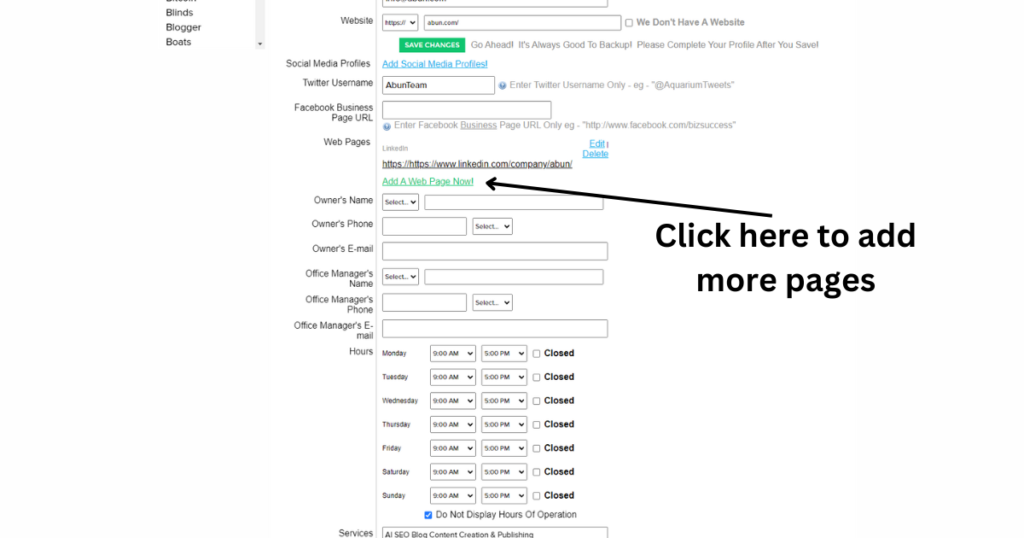 Add multiple links under web pages section to get high-quality backlink.