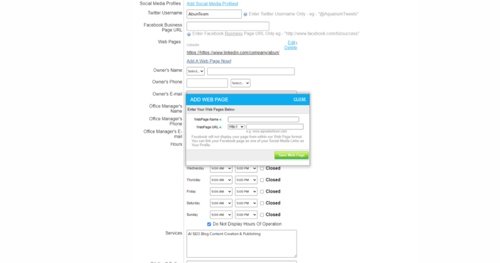 Add your links in the dialogue box.