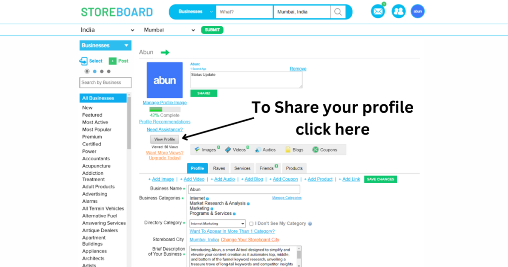 Click on view profile.