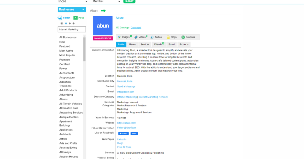 Abun storeboard profile with high-quality backlink.