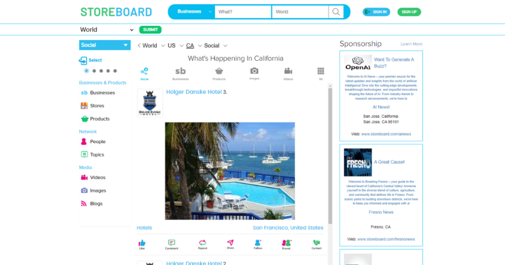 Homepage of Storeboard.com.