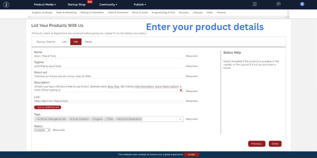 Enter your product details.
