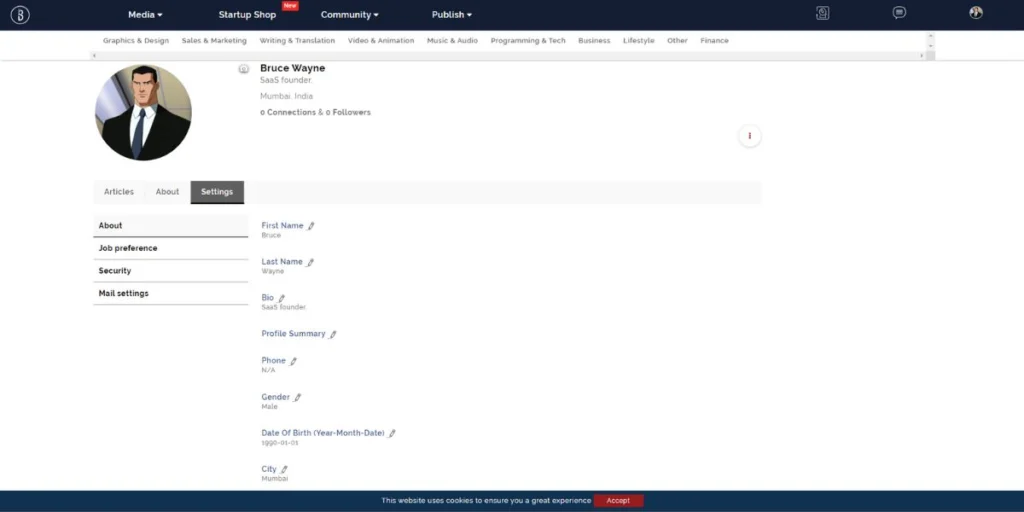 Complete BigStartup.io profile.