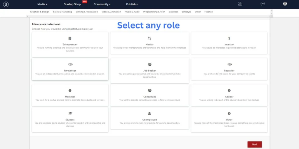From the given options you can select a role that suits you the best.