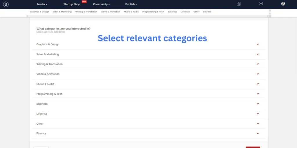 Select the categories that you are interested in.