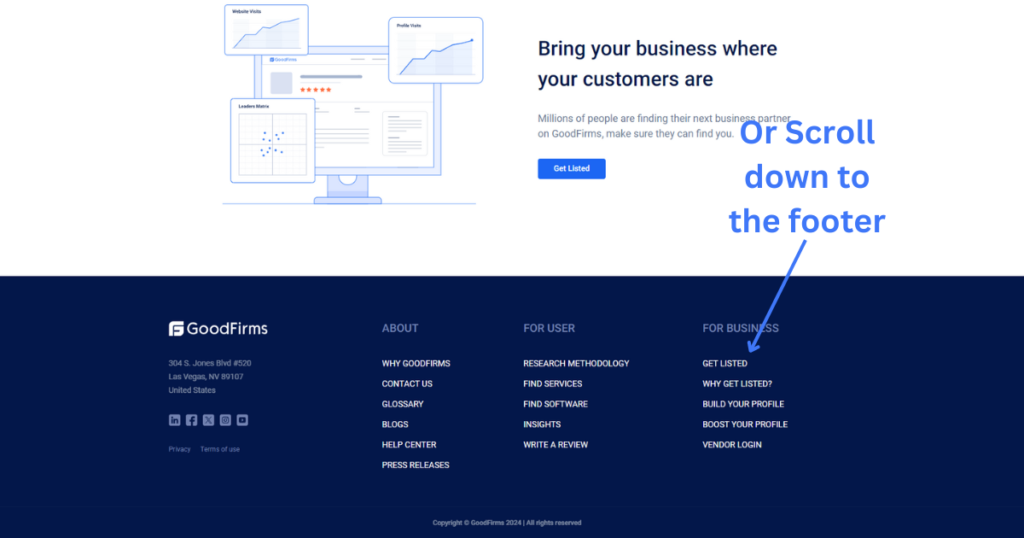 Footer section of GoodFirms.co
