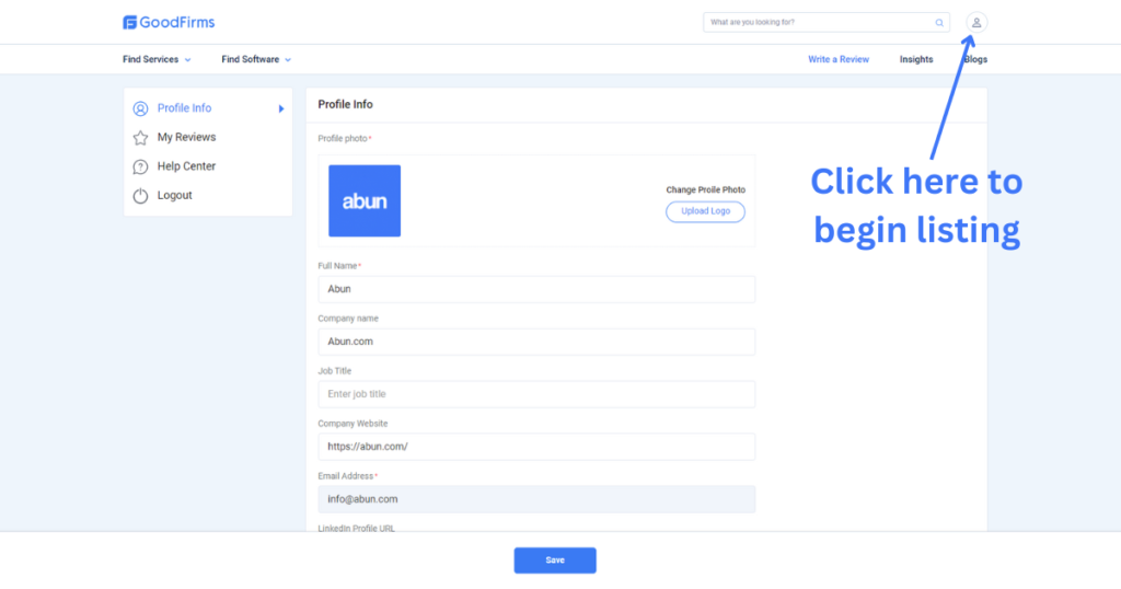 Click on the profile icon again to begin the listing process.