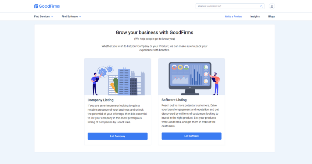 Choose between a business listing or a software listing.