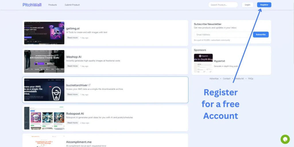 Register for an account to get a backlink for free from PitchWall.co