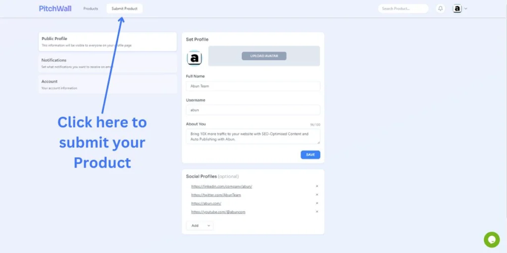 Click on the submit product tab.