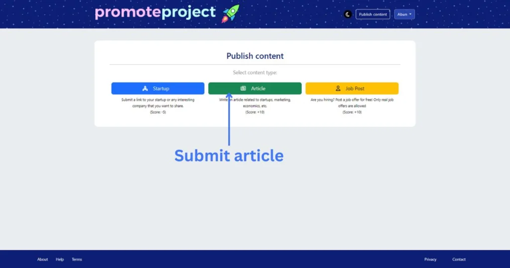 Click on articles to submit your articles details 