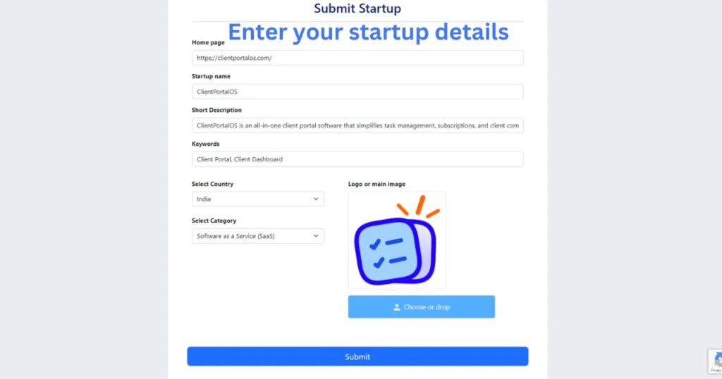 Enter your startup details along with your website link to get a backlink for free from promoteproject.com