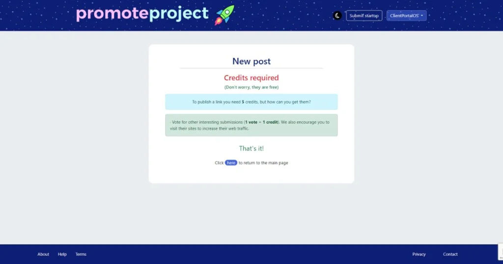 Before you can submit, you will have to collect some credits. 