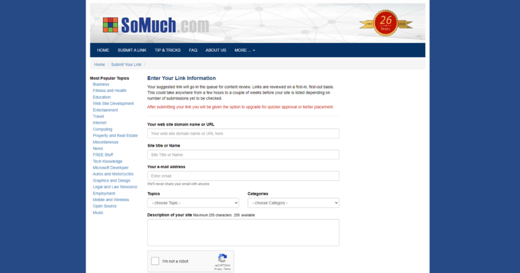 Enter your website details.