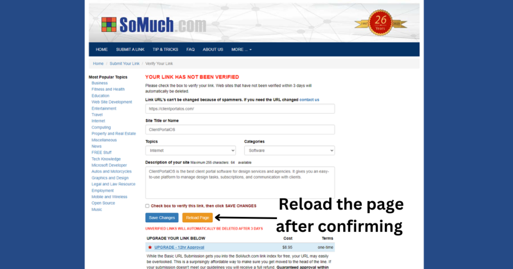Reload the page after saving changes.