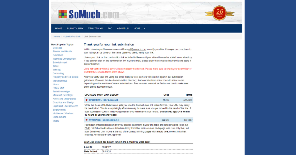 Your website details have been submitted.