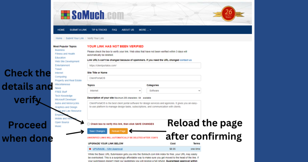Go through your listing and save changes before verifying. 
