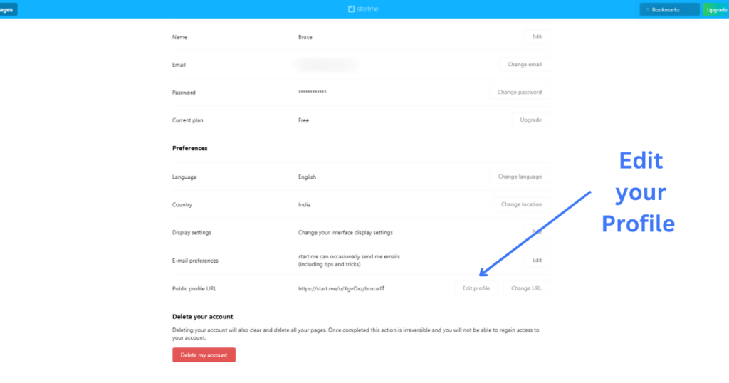 Under the account section you will find the edit profile option.