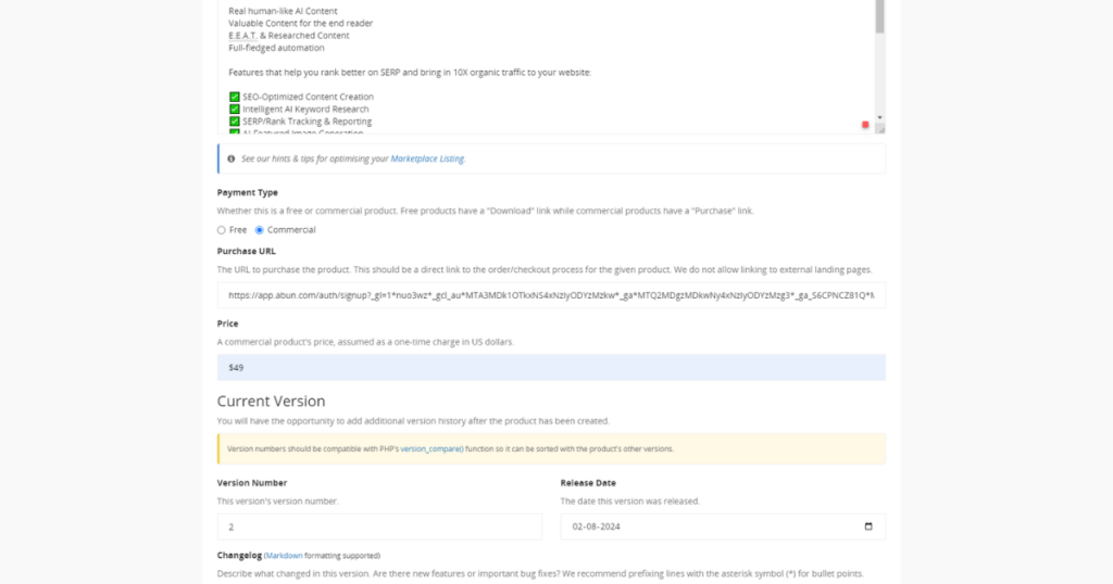 Enter your product details like its features and benefits.
