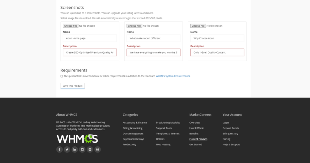 Do add screenshots as well. Once done, save your product.