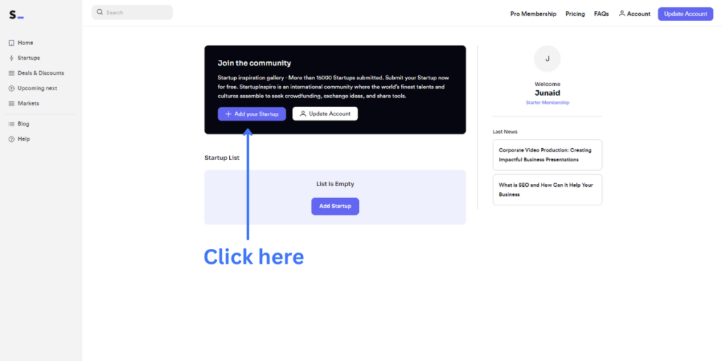 On the dashboard page you get the option to add your startup and get backlinks for free from StartupInspire.