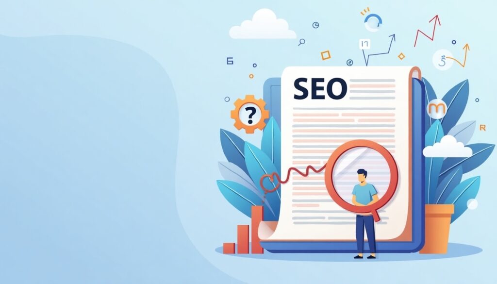A person researching on-page SEO vs off-page SEO with various information sources in the background.