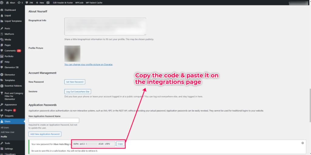 Copy your application password.
