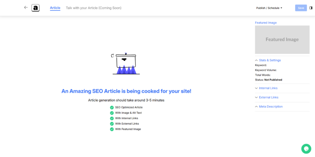 Article generation loading screen.