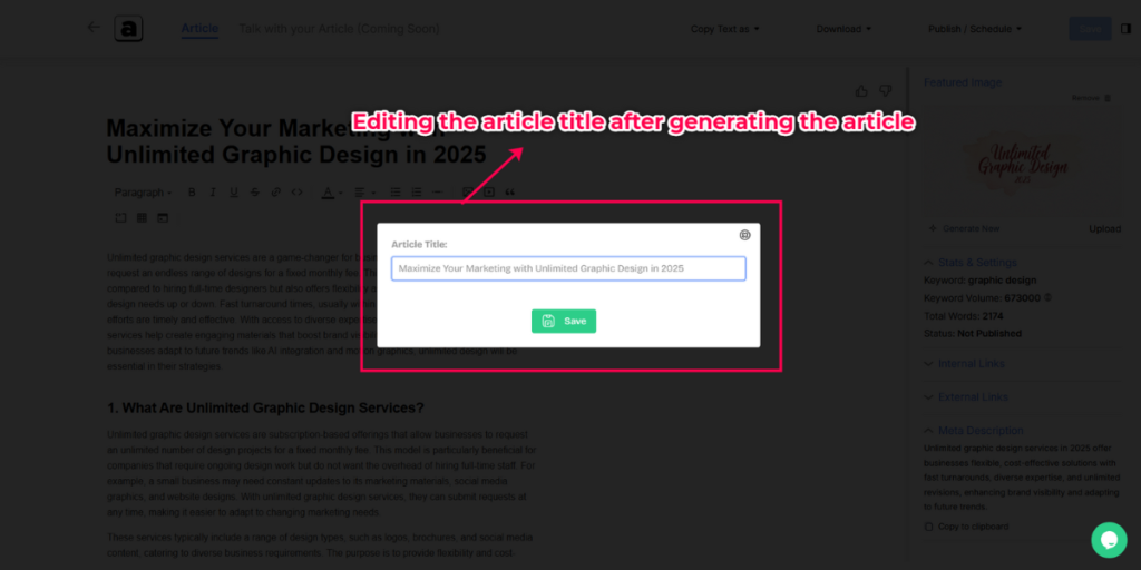 Article edit dialogue box.
