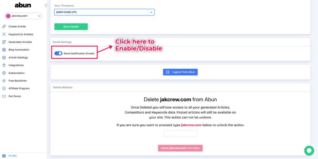 Under the profiles tab you will find the email notifications button.