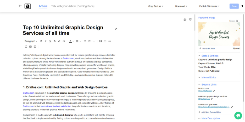 Article that was generated with instructions & context.