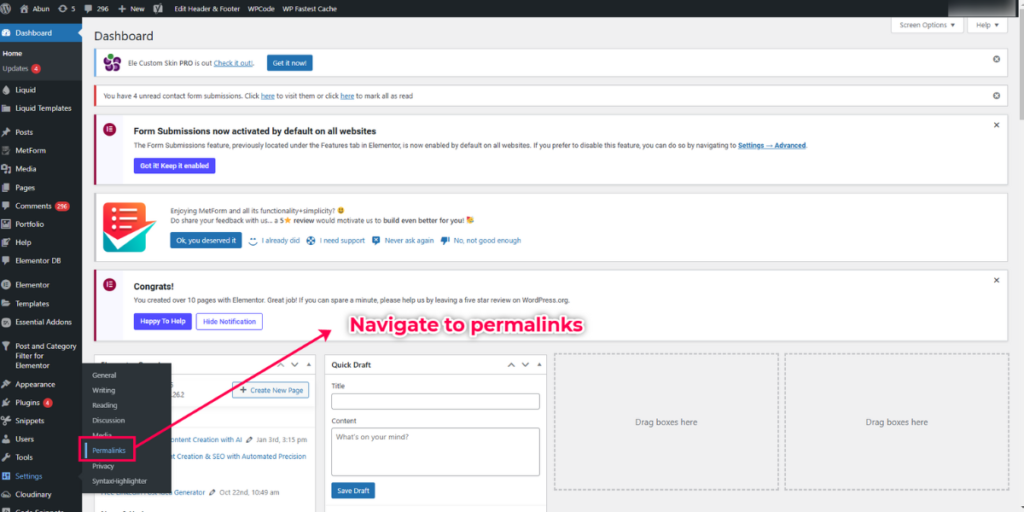 WordPress website backend.