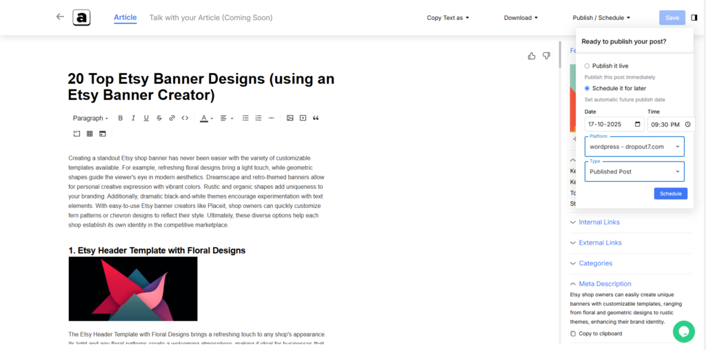 Article scheduling feature on Abun.