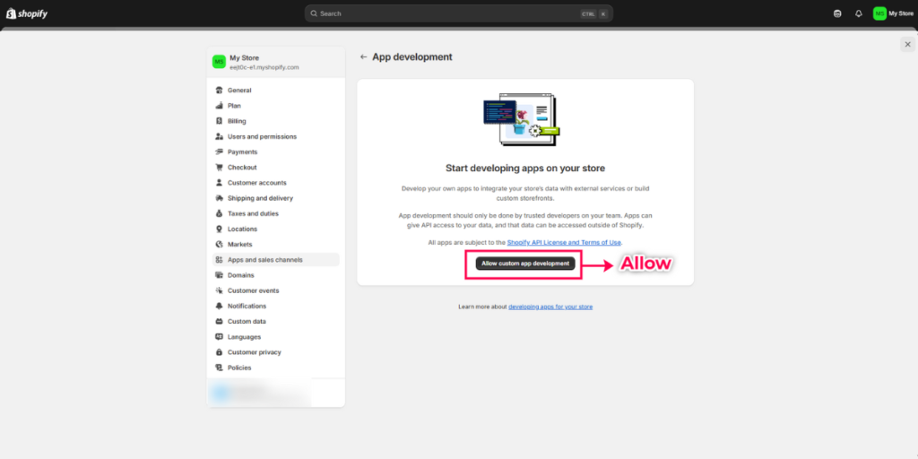 Allowing custom app development on Shopify development.