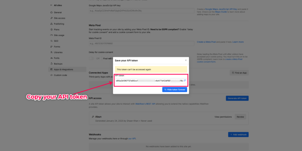 Copy your API token.