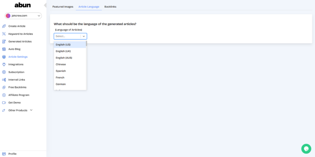 Changing the language can be done under article settings.