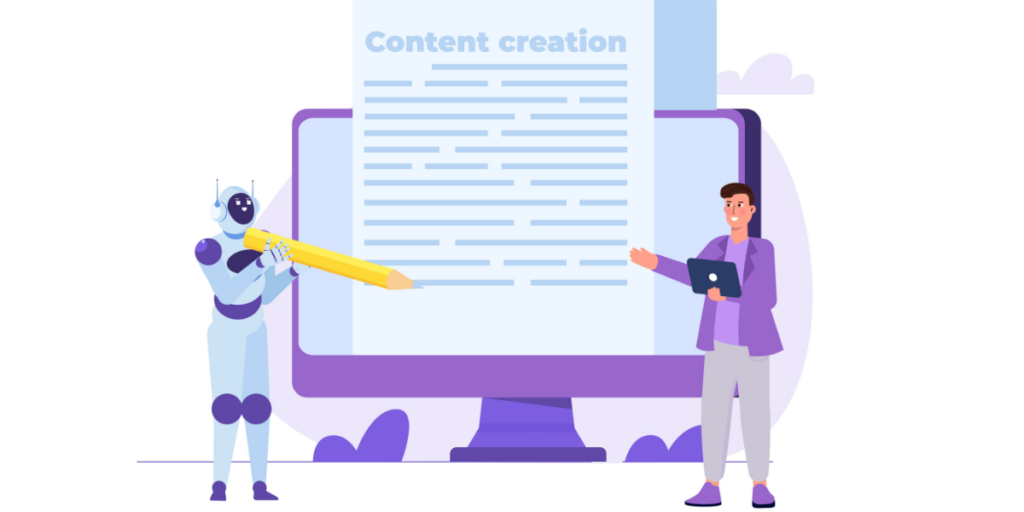Illustration of an AI content writer helping a human writer.